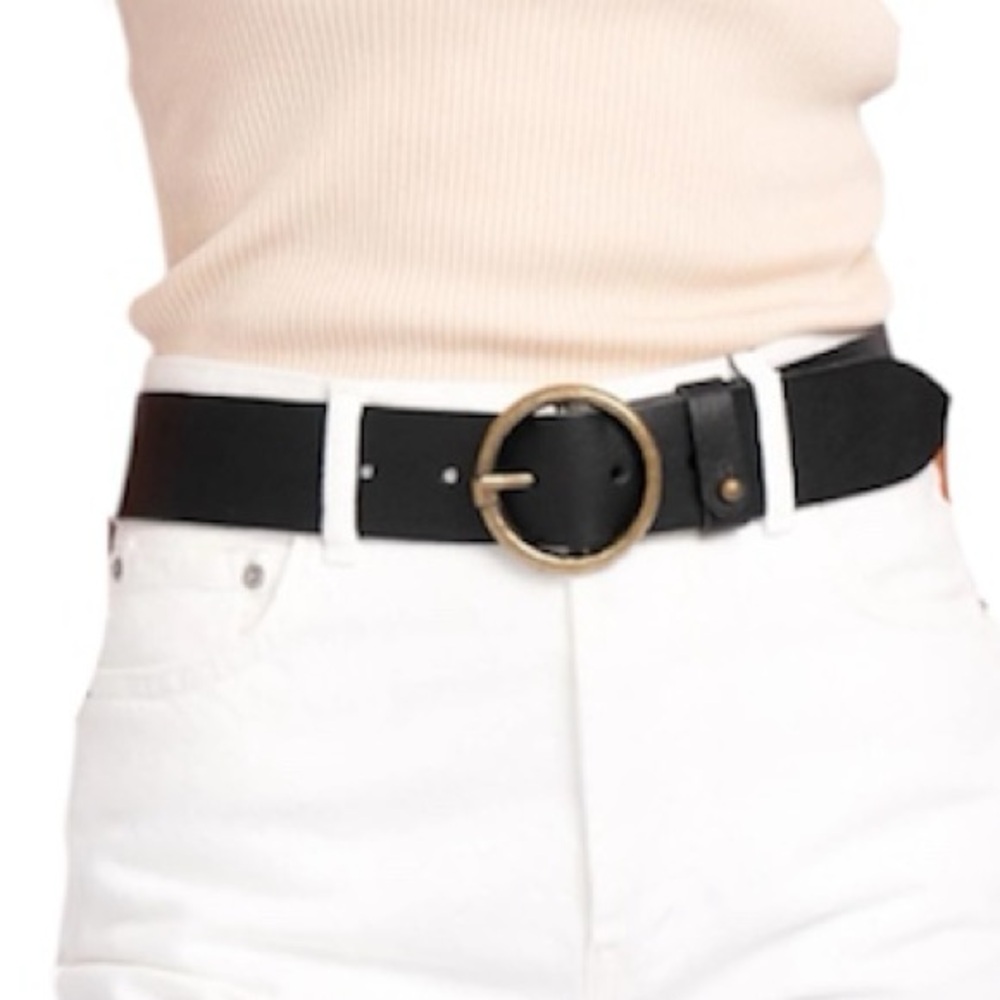 Amsterdam Heritage Pip 2.0 | Vintage Gold Round Buckle Leather Belt Black S